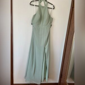 Azazie Clarice Dusty Sage Green Halter Chiffon Bridesmaid Dress